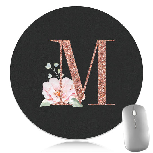 Rose Golden Mouse Pad 1pc Waterproof Rose Golden Floral Initial Mouse Pad - Smooth Glide Rubber Base Multifunctional Gaming & Office Accessory - Decorative Desk Item Faux Leather Desk Mat for Computers and Laptops