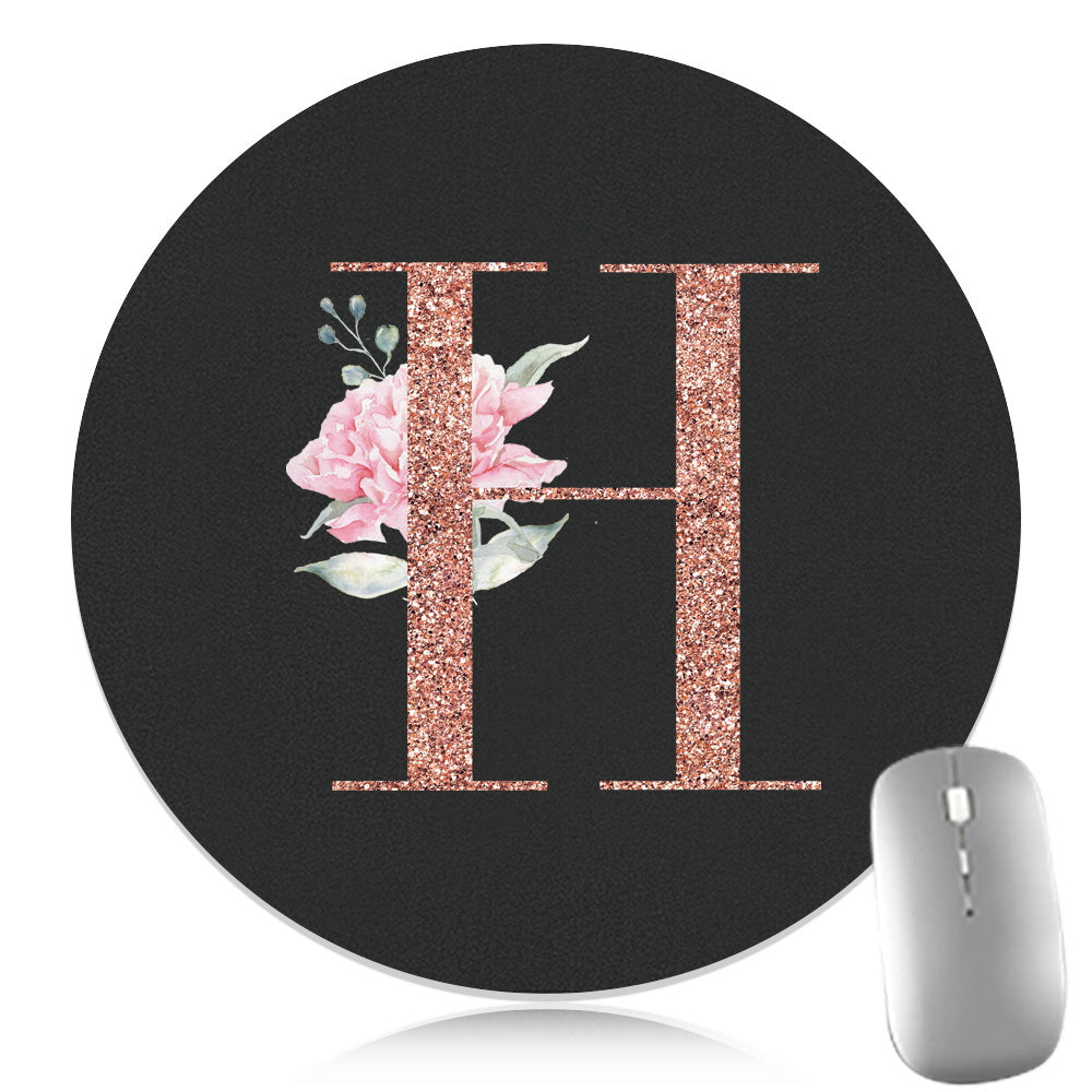 Rose Golden Mouse Pad 1pc Waterproof Rose Golden Floral Initial Mouse Pad - Smooth Glide Rubber Base Multifunctional Gaming & Office Accessory - Decorative Desk Item Faux Leather Desk Mat for Computers and Laptops