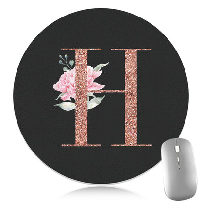 Rose Golden Mouse Pad 1pc Waterproof Rose Golden Floral Initial Mouse Pad - Smooth Glide Rubber Base Multifunctional Gaming & Office Accessory - Decorative Desk Item Faux Leather Desk Mat for Computers and Laptops