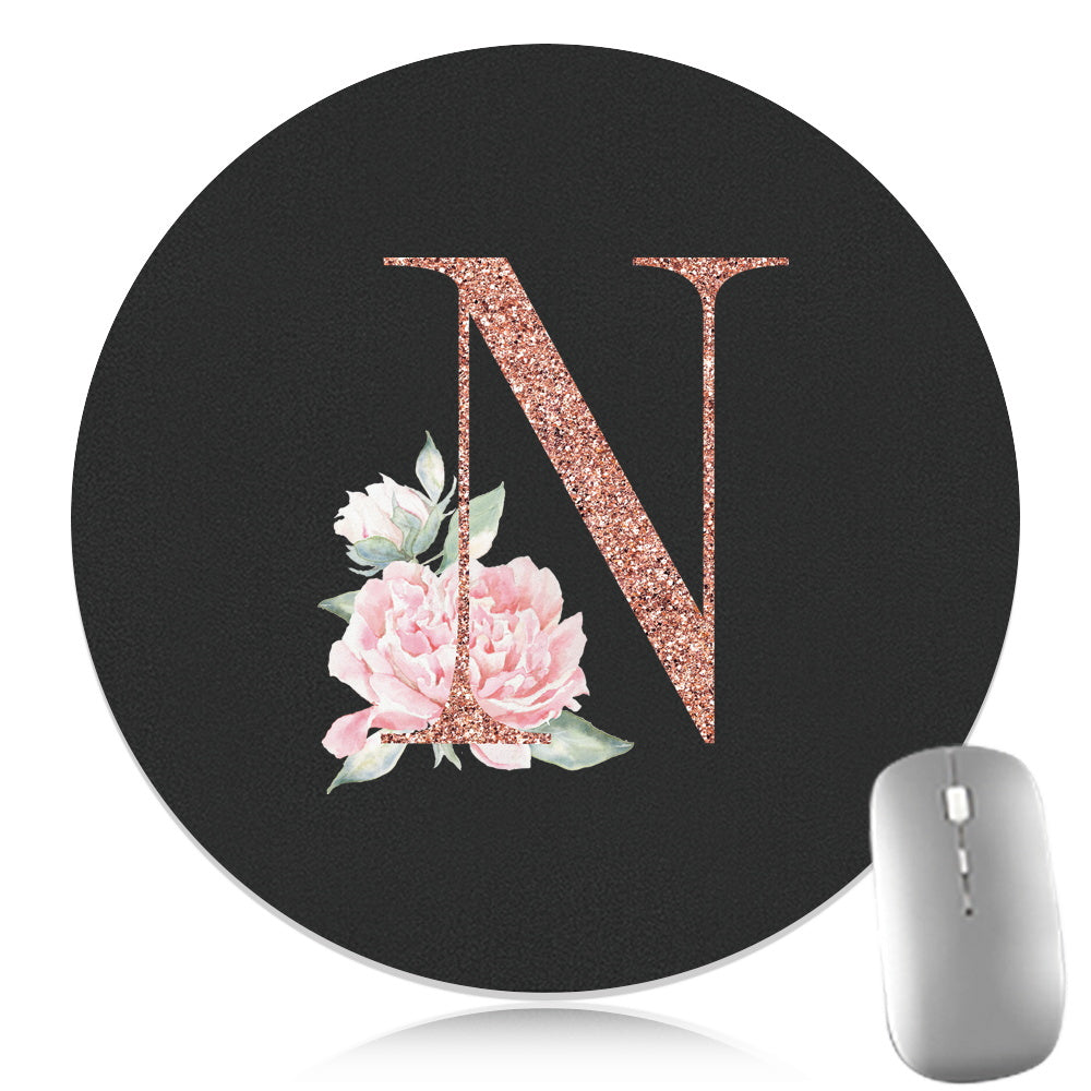 Rose Golden Mouse Pad 1pc Waterproof Rose Golden Floral Initial Mouse Pad - Smooth Glide Rubber Base Multifunctional Gaming & Office Accessory - Decorative Desk Item Faux Leather Desk Mat for Computers and Laptops