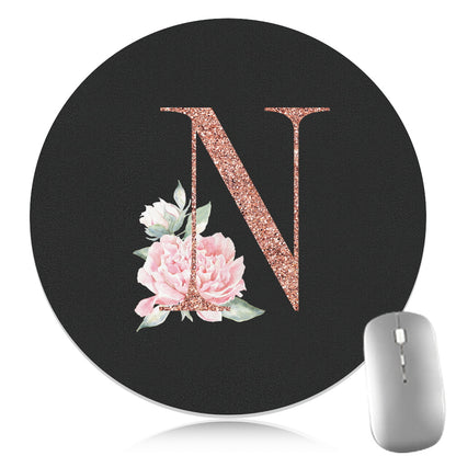 Rose Golden Mouse Pad 1pc Waterproof Rose Golden Floral Initial Mouse Pad - Smooth Glide Rubber Base Multifunctional Gaming & Office Accessory - Decorative Desk Item Faux Leather Desk Mat for Computers and Laptops