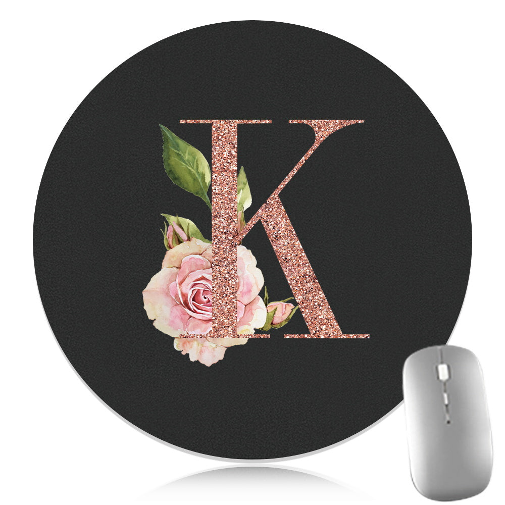 Rose Golden Mouse Pad 1pc Waterproof Rose Golden Floral Initial Mouse Pad - Smooth Glide Rubber Base Multifunctional Gaming & Office Accessory - Decorative Desk Item Faux Leather Desk Mat for Computers and Laptops