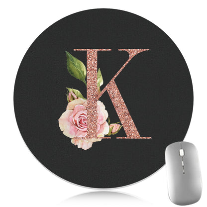 Rose Golden Mouse Pad 1pc Waterproof Rose Golden Floral Initial Mouse Pad - Smooth Glide Rubber Base Multifunctional Gaming & Office Accessory - Decorative Desk Item Faux Leather Desk Mat for Computers and Laptops