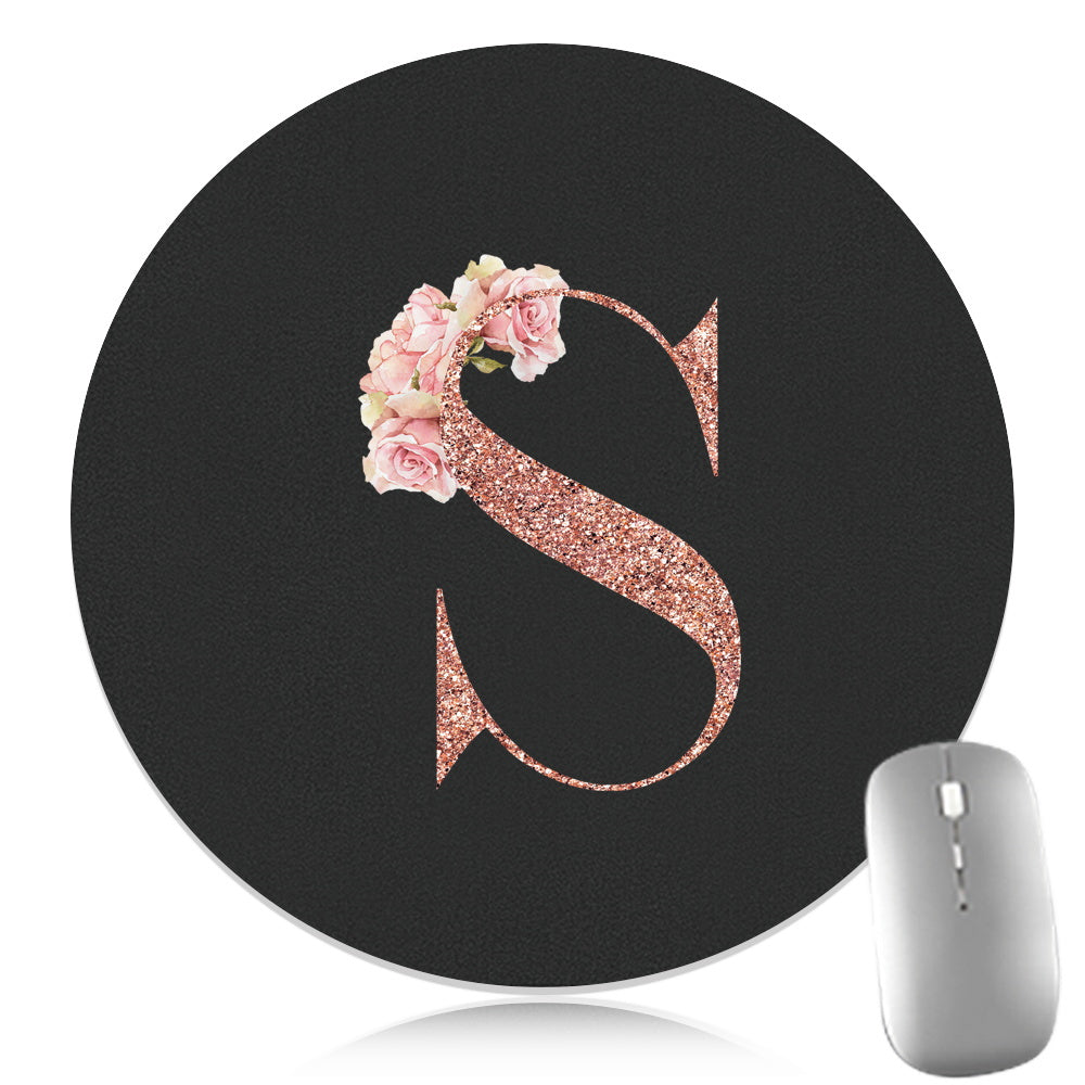 Rose Golden Mouse Pad 1pc Waterproof Rose Golden Floral Initial Mouse Pad - Smooth Glide Rubber Base Multifunctional Gaming & Office Accessory - Decorative Desk Item Faux Leather Desk Mat for Computers and Laptops