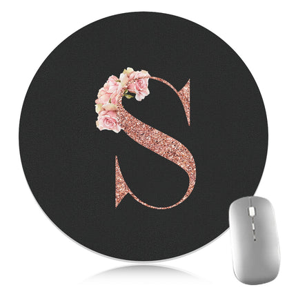 Rose Golden Mouse Pad 1pc Waterproof Rose Golden Floral Initial Mouse Pad - Smooth Glide Rubber Base Multifunctional Gaming & Office Accessory - Decorative Desk Item Faux Leather Desk Mat for Computers and Laptops