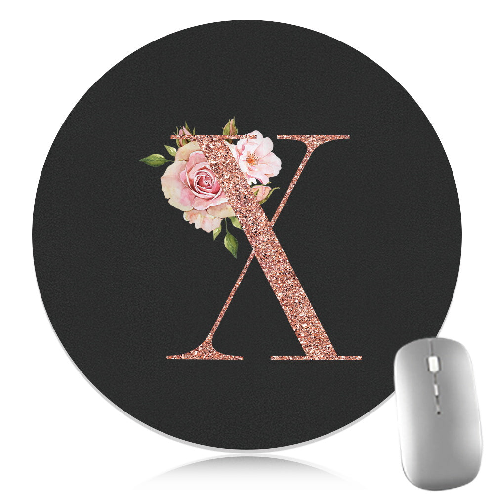 Rose Golden Mouse Pad 1pc Waterproof Rose Golden Floral Initial Mouse Pad - Smooth Glide Rubber Base Multifunctional Gaming & Office Accessory - Decorative Desk Item Faux Leather Desk Mat for Computers and Laptops