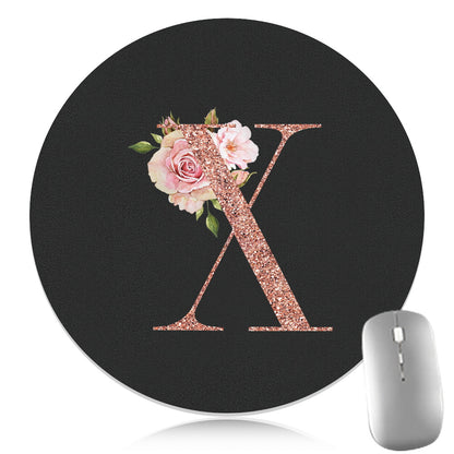 Rose Golden Mouse Pad 1pc Waterproof Rose Golden Floral Initial Mouse Pad - Smooth Glide Rubber Base Multifunctional Gaming & Office Accessory - Decorative Desk Item Faux Leather Desk Mat for Computers and Laptops