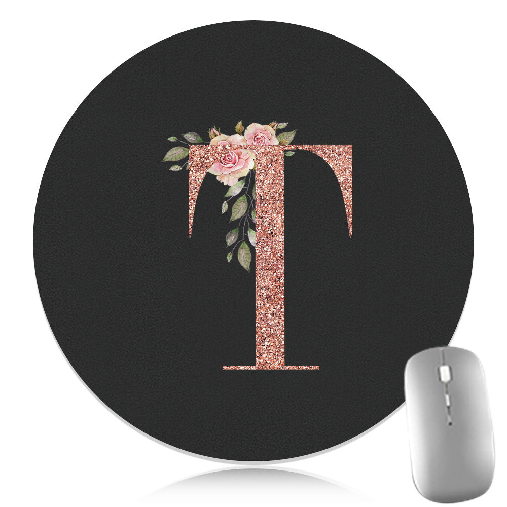 Rose Golden Mouse Pad 1pc Waterproof Rose Golden Floral Initial Mouse Pad - Smooth Glide Rubber Base Multifunctional Gaming & Office Accessory - Decorative Desk Item Faux Leather Desk Mat for Computers and Laptops