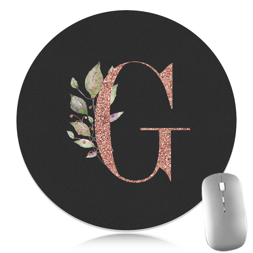 Rose Golden Mouse Pad 1pc Waterproof Rose Golden Floral Initial Mouse Pad - Smooth Glide Rubber Base Multifunctional Gaming & Office Accessory - Decorative Desk Item Faux Leather Desk Mat for Computers and Laptops