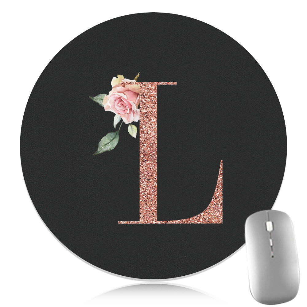 Rose Golden Mouse Pad 1pc Waterproof Rose Golden Floral Initial Mouse Pad - Smooth Glide Rubber Base Multifunctional Gaming & Office Accessory - Decorative Desk Item Faux Leather Desk Mat for Computers and Laptops