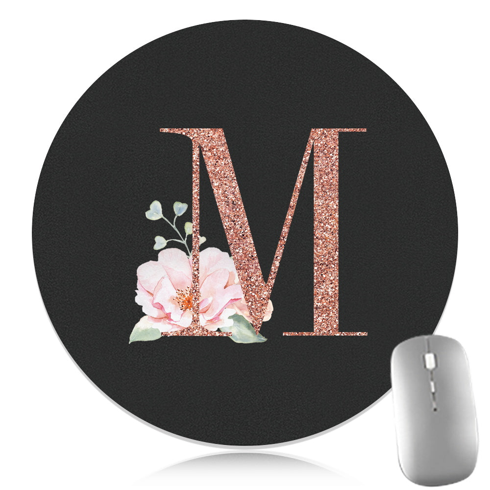 Rose Golden Mouse Pad 1pc Waterproof Rose Golden Floral Initial Mouse Pad - Smooth Glide Rubber Base Multifunctional Gaming & Office Accessory - Decorative Desk Item Faux Leather Desk Mat for Computers and Laptops