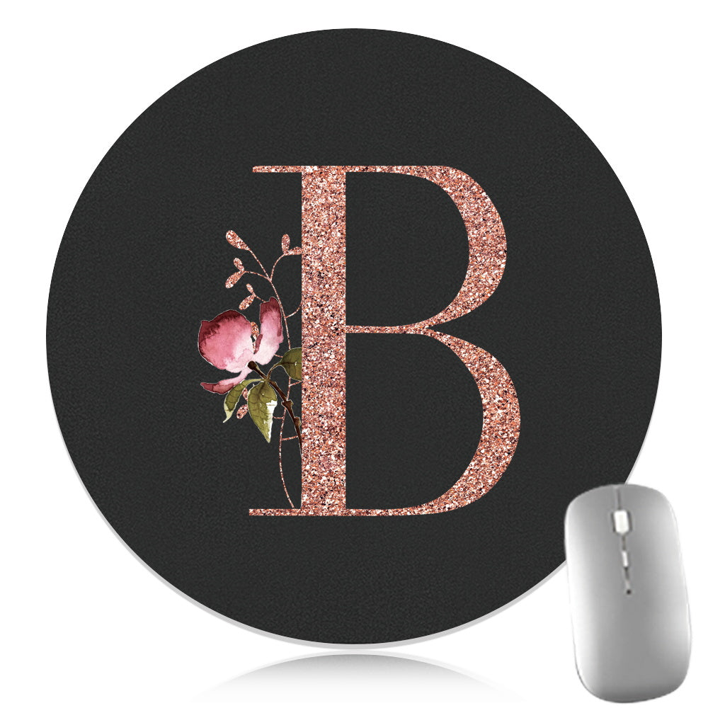 Rose Golden Mouse Pad 1pc Waterproof Rose Golden Floral Initial Mouse Pad - Smooth Glide Rubber Base Multifunctional Gaming & Office Accessory - Decorative Desk Item Faux Leather Desk Mat for Computers and Laptops