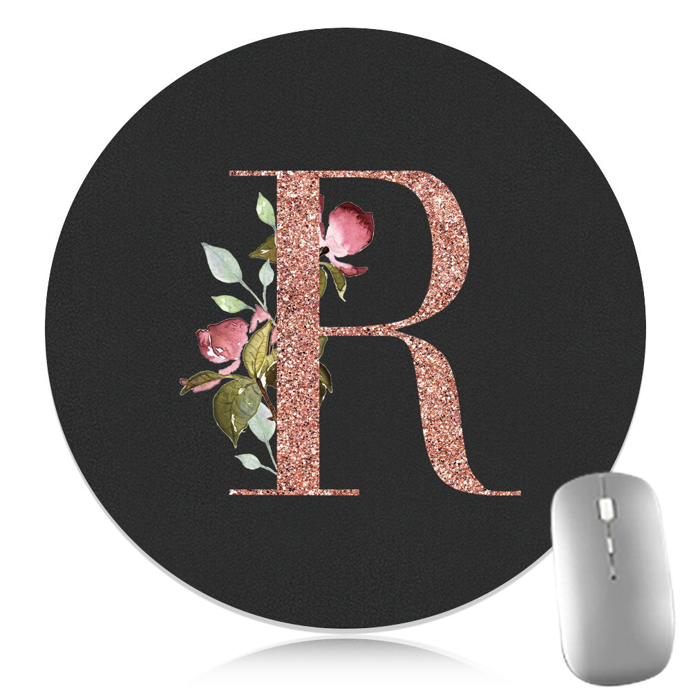 Rose Golden Mouse Pad 1pc Waterproof Rose Golden Floral Initial Mouse Pad - Smooth Glide Rubber Base Multifunctional Gaming & Office Accessory - Decorative Desk Item Faux Leather Desk Mat for Computers and Laptops