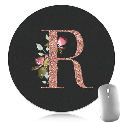 Rose Golden Mouse Pad 1pc Waterproof Rose Golden Floral Initial Mouse Pad - Smooth Glide Rubber Base Multifunctional Gaming & Office Accessory - Decorative Desk Item Faux Leather Desk Mat for Computers and Laptops