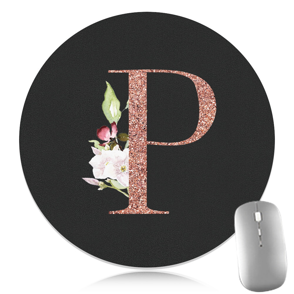 Rose Golden Mouse Pad 1pc Waterproof Rose Golden Floral Initial Mouse Pad - Smooth Glide Rubber Base Multifunctional Gaming & Office Accessory - Decorative Desk Item Faux Leather Desk Mat for Computers and Laptops