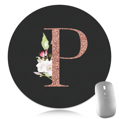 Rose Golden Mouse Pad 1pc Waterproof Rose Golden Floral Initial Mouse Pad - Smooth Glide Rubber Base Multifunctional Gaming & Office Accessory - Decorative Desk Item Faux Leather Desk Mat for Computers and Laptops