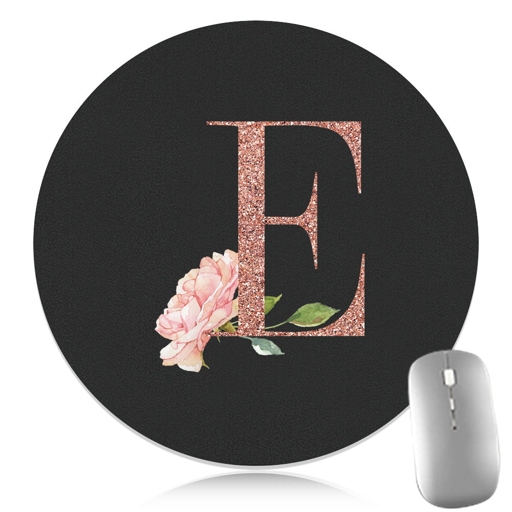 Rose Golden Mouse Pad 1pc Waterproof Rose Golden Floral Initial Mouse Pad - Smooth Glide Rubber Base Multifunctional Gaming & Office Accessory - Decorative Desk Item Faux Leather Desk Mat for Computers and Laptops