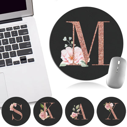 Rose Golden Mouse Pad 1pc Waterproof Rose Golden Floral Initial Mouse Pad - Smooth Glide Rubber Base Multifunctional Gaming & Office Accessory - Decorative Desk Item Faux Leather Desk Mat for Computers and Laptops