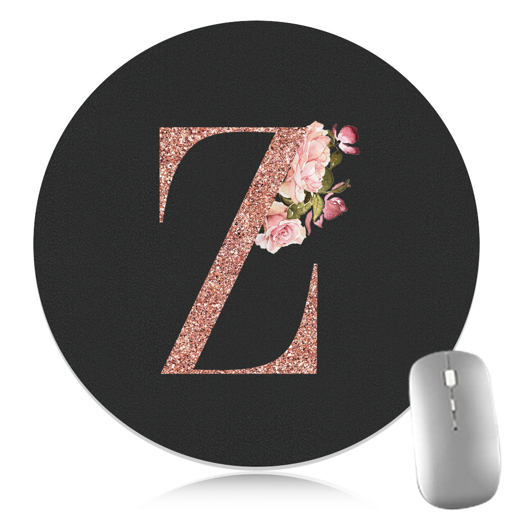 Rose Golden Mouse Pad 1pc Waterproof Rose Golden Floral Initial Mouse Pad - Smooth Glide Rubber Base Multifunctional Gaming & Office Accessory - Decorative Desk Item Faux Leather Desk Mat for Computers and Laptops