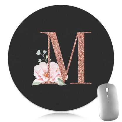 Rose Golden Mouse Pad 1pc Waterproof Rose Golden Floral Initial Mouse Pad - Smooth Glide Rubber Base Multifunctional Gaming & Office Accessory - Decorative Desk Item Faux Leather Desk Mat for Computers and Laptops