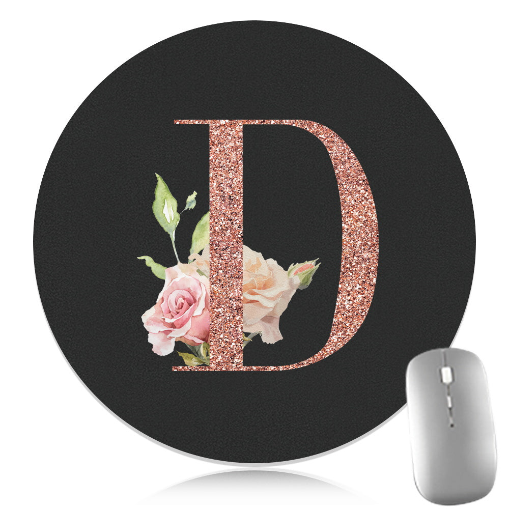 Rose Golden Mouse Pad 1pc Waterproof Rose Golden Floral Initial Mouse Pad - Smooth Glide Rubber Base Multifunctional Gaming & Office Accessory - Decorative Desk Item Faux Leather Desk Mat for Computers and Laptops