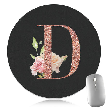 Rose Golden Mouse Pad 1pc Waterproof Rose Golden Floral Initial Mouse Pad - Smooth Glide Rubber Base Multifunctional Gaming & Office Accessory - Decorative Desk Item Faux Leather Desk Mat for Computers and Laptops