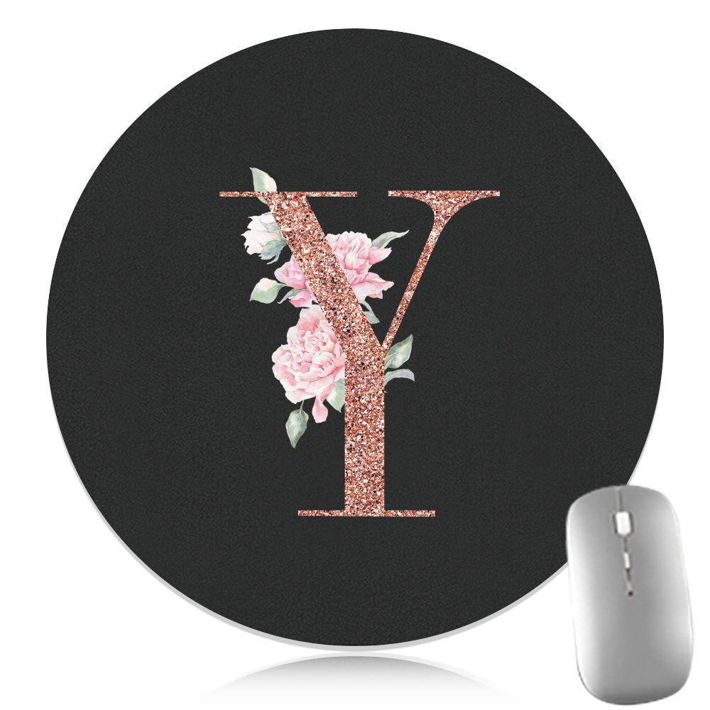 Rose Golden Mouse Pad 1pc Waterproof Rose Golden Floral Initial Mouse Pad - Smooth Glide Rubber Base Multifunctional Gaming & Office Accessory - Decorative Desk Item Faux Leather Desk Mat for Computers and Laptops