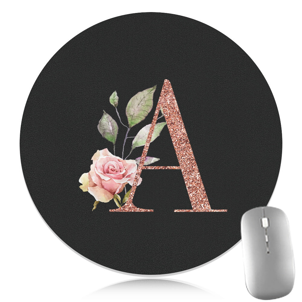 Rose Golden Mouse Pad 1pc Waterproof Rose Golden Floral Initial Mouse Pad - Smooth Glide Rubber Base Multifunctional Gaming & Office Accessory - Decorative Desk Item Faux Leather Desk Mat for Computers and Laptops