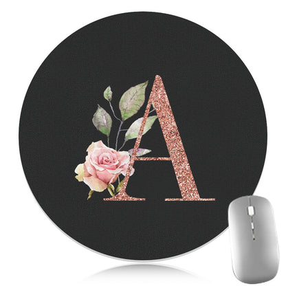 Rose Golden Mouse Pad 1pc Waterproof Rose Golden Floral Initial Mouse Pad - Smooth Glide Rubber Base Multifunctional Gaming & Office Accessory - Decorative Desk Item Faux Leather Desk Mat for Computers and Laptops