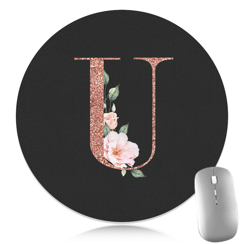 Rose Golden Mouse Pad 1pc Waterproof Rose Golden Floral Initial Mouse Pad - Smooth Glide Rubber Base Multifunctional Gaming & Office Accessory - Decorative Desk Item Faux Leather Desk Mat for Computers and Laptops