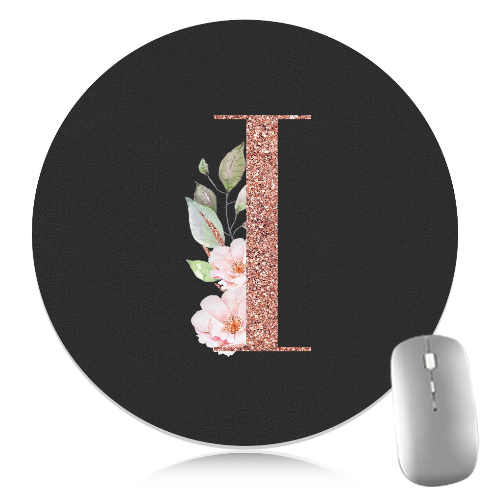 Rose Golden Mouse Pad 1pc Waterproof Rose Golden Floral Initial Mouse Pad - Smooth Glide Rubber Base Multifunctional Gaming & Office Accessory - Decorative Desk Item Faux Leather Desk Mat for Computers and Laptops