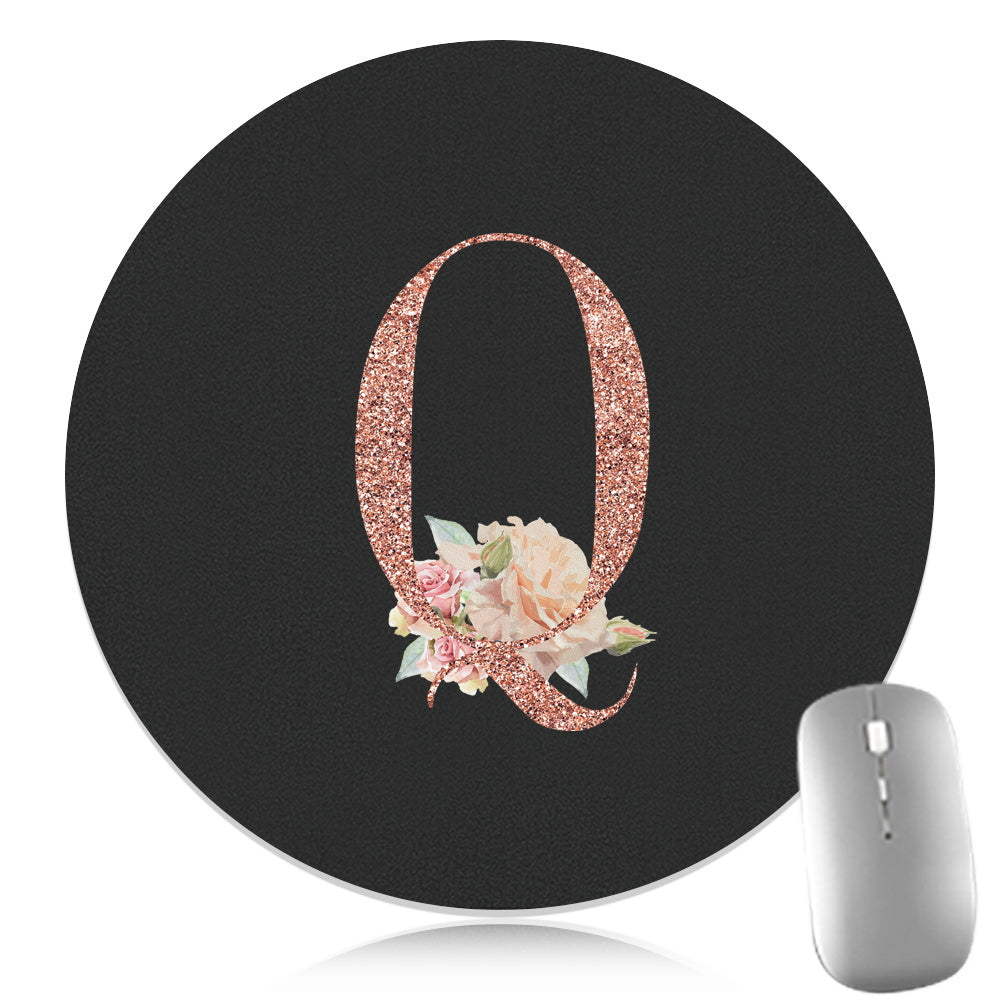 Rose Golden Mouse Pad 1pc Waterproof Rose Golden Floral Initial Mouse Pad - Smooth Glide Rubber Base Multifunctional Gaming & Office Accessory - Decorative Desk Item Faux Leather Desk Mat for Computers and Laptops