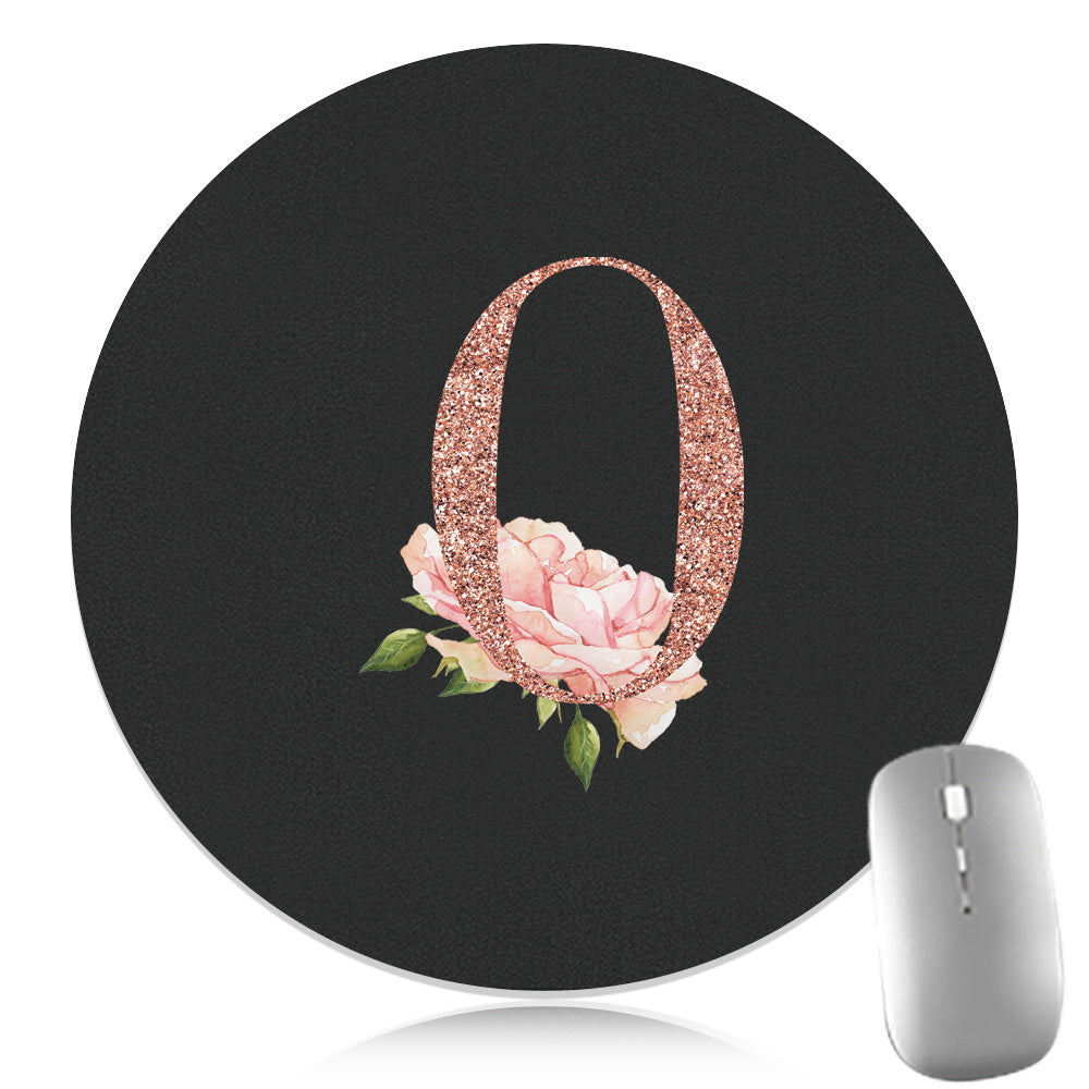 Rose Golden Mouse Pad 1pc Waterproof Rose Golden Floral Initial Mouse Pad - Smooth Glide Rubber Base Multifunctional Gaming & Office Accessory - Decorative Desk Item Faux Leather Desk Mat for Computers and Laptops