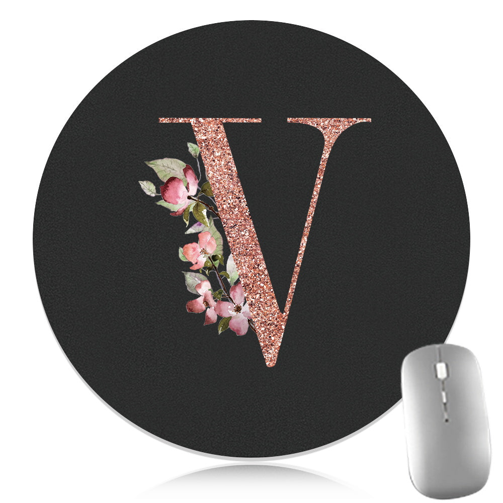 Rose Golden Mouse Pad 1pc Waterproof Rose Golden Floral Initial Mouse Pad - Smooth Glide Rubber Base Multifunctional Gaming & Office Accessory - Decorative Desk Item Faux Leather Desk Mat for Computers and Laptops