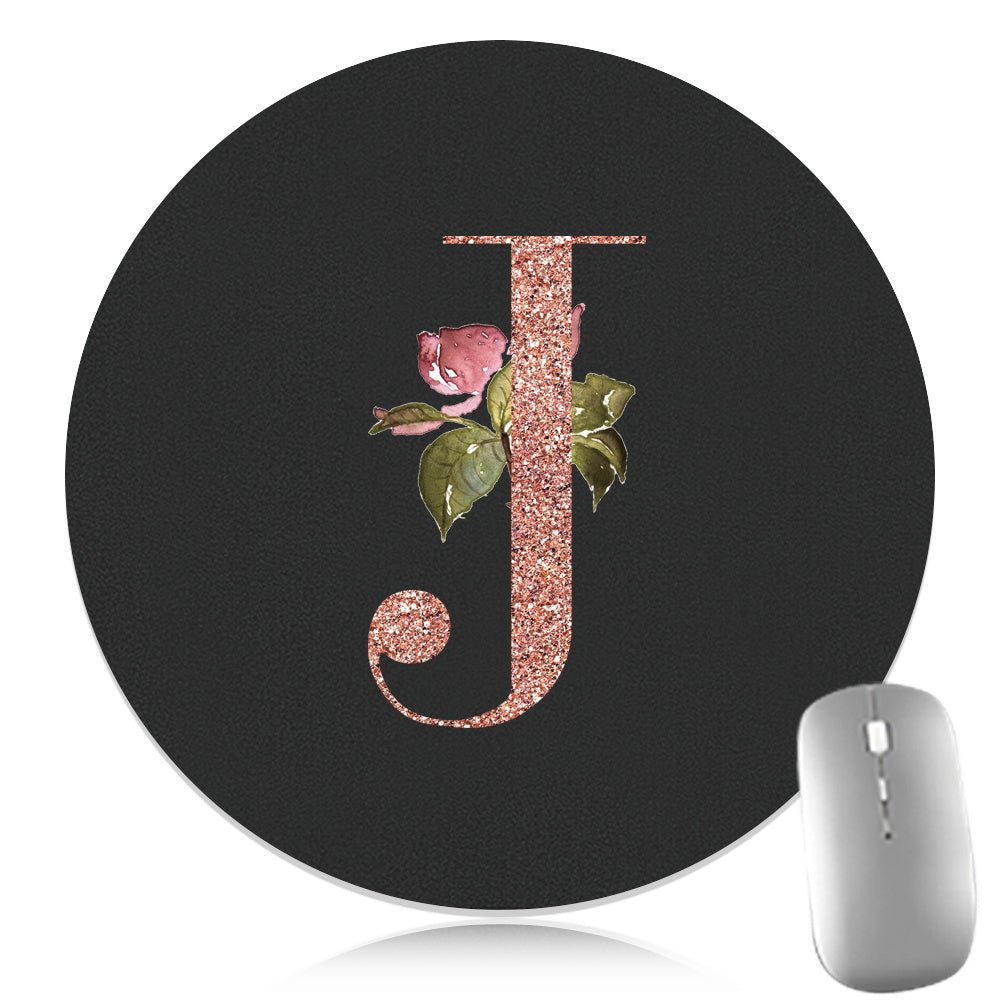 Rose Golden Mouse Pad 1pc Waterproof Rose Golden Floral Initial Mouse Pad - Smooth Glide Rubber Base Multifunctional Gaming & Office Accessory - Decorative Desk Item Faux Leather Desk Mat for Computers and Laptops