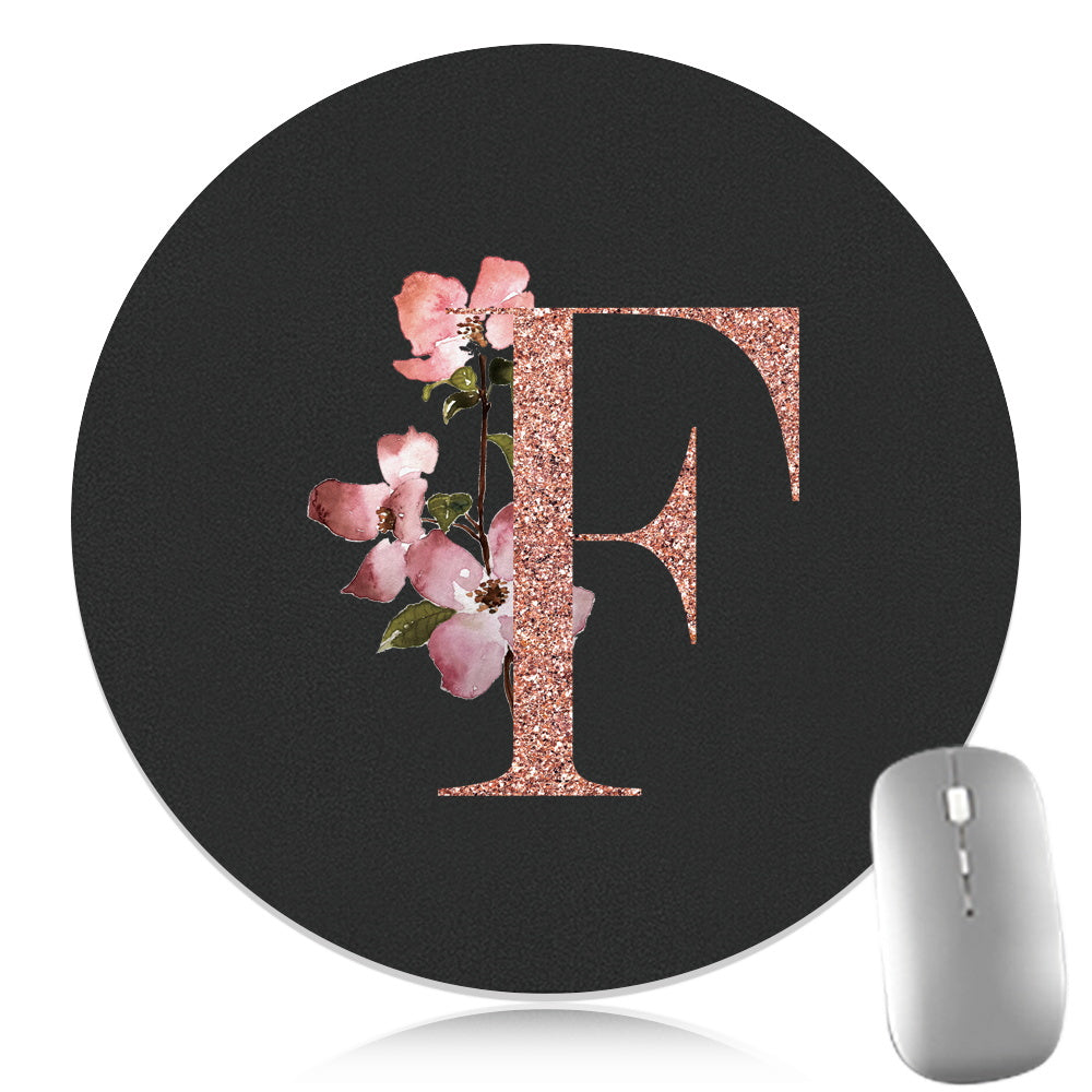 Rose Golden Mouse Pad 1pc Waterproof Rose Golden Floral Initial Mouse Pad - Smooth Glide Rubber Base Multifunctional Gaming & Office Accessory - Decorative Desk Item Faux Leather Desk Mat for Computers and Laptops