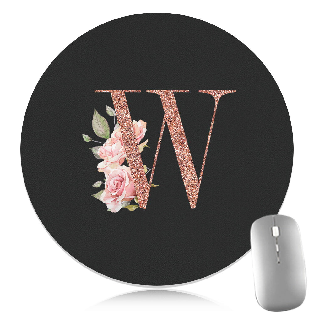 Rose Golden Mouse Pad 1pc Waterproof Rose Golden Floral Initial Mouse Pad - Smooth Glide Rubber Base Multifunctional Gaming & Office Accessory - Decorative Desk Item Faux Leather Desk Mat for Computers and Laptops