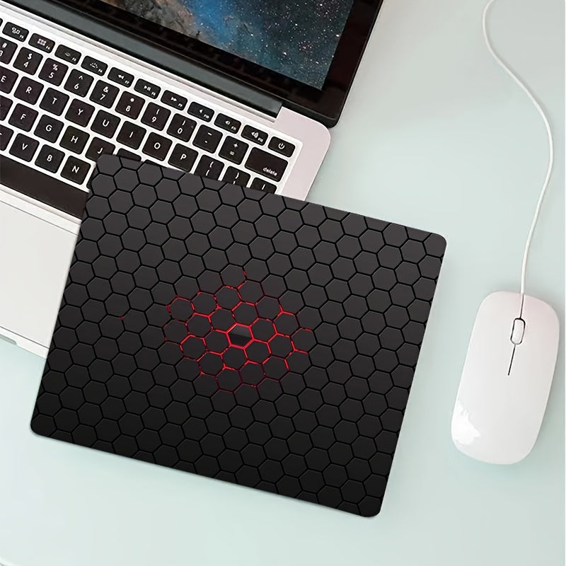 Non-slip rubber mouse pad, rectangular geometry game design, desk accessory, 7x8.6 inch, Mini soft computer mouse pad with hexagonal pattern