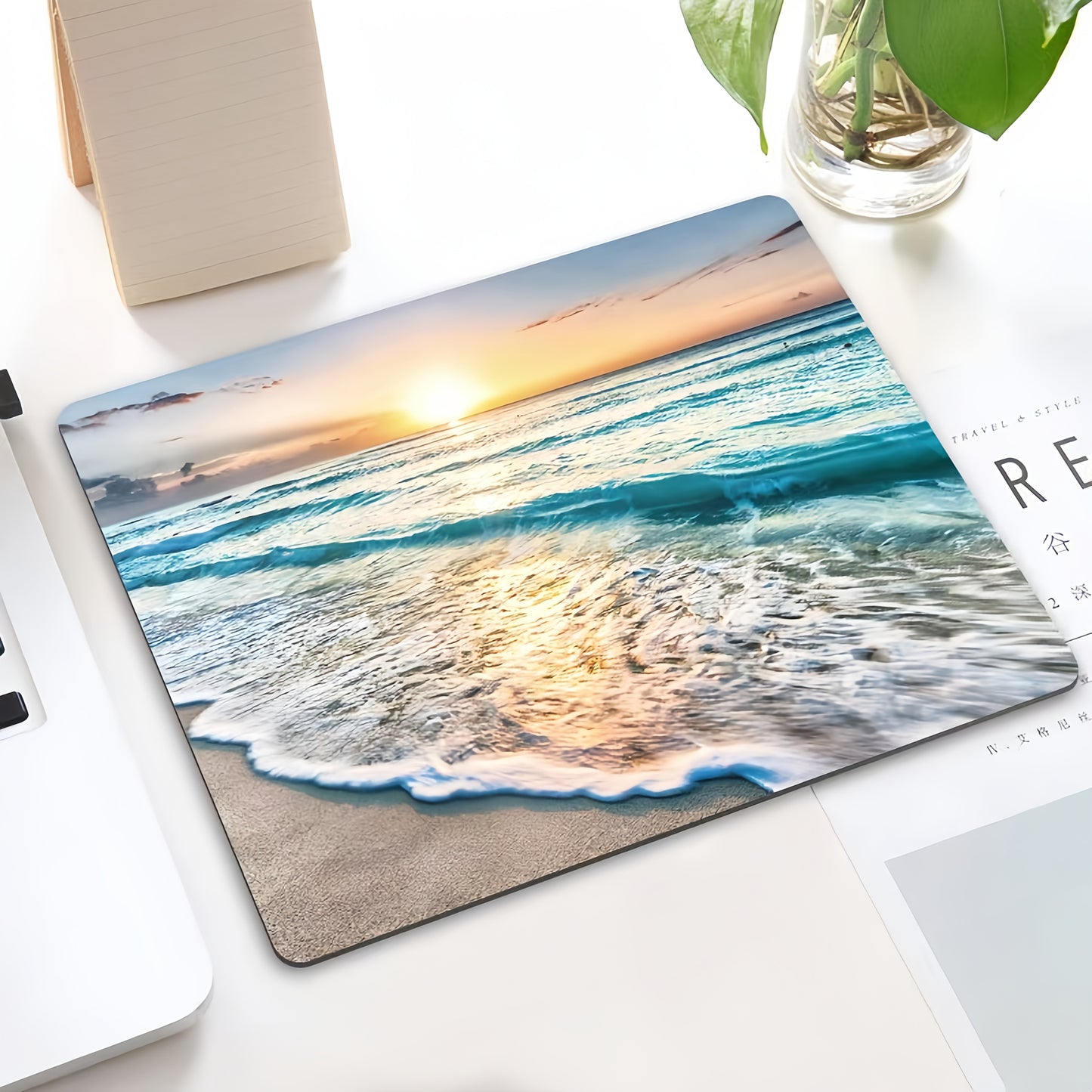 Cute Mouse Pad with Beach Square Edge Lock, Perfect for Desktop Environments with Wireless Mouse. Perfect for Travel, with Non-Slip Rubber Base And Stitched Edges, Great for Computers, Laptops And Office Environments.