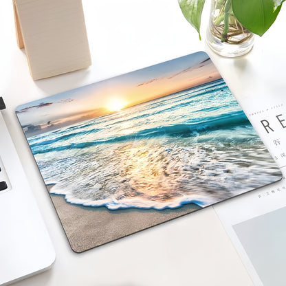 Cute Mouse Pad with Beach Square Edge Lock, Perfect for Desktop Environments with Wireless Mouse. Perfect for Travel, with Non-Slip Rubber Base And Stitched Edges, Great for Computers, Laptops And Office Environments.