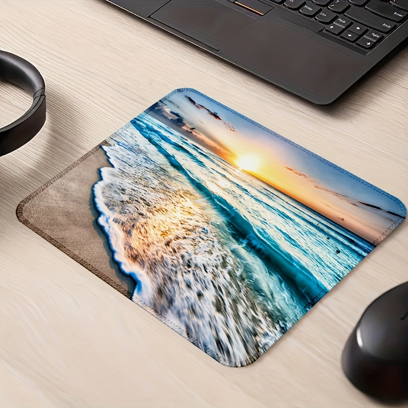 Cute Mouse Pad with Beach Square Edge Lock, Perfect for Desktop Environments with Wireless Mouse. Perfect for Travel, with Non-Slip Rubber Base And Stitched Edges, Great for Computers, Laptops And Office Environments.